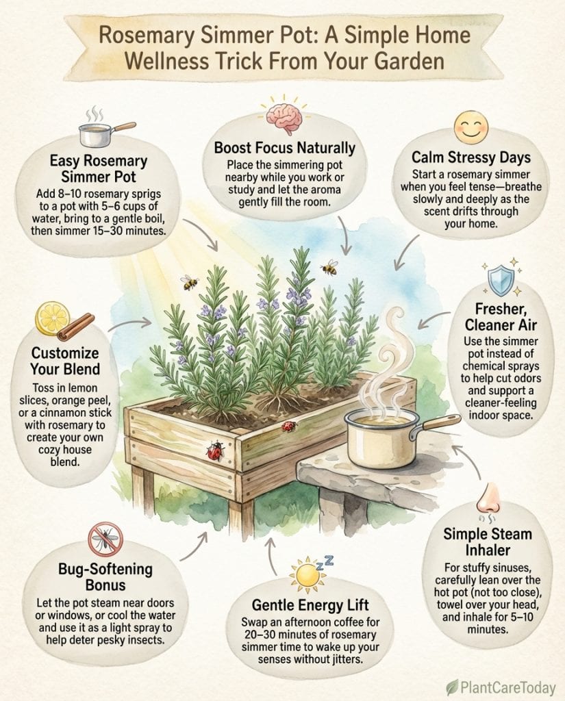 C_10205_ppjCI_rosemary-simmer-pot-benefits-f1 Infographic showing rosemary simmer pot preparation steps with health benefits and timing instructions