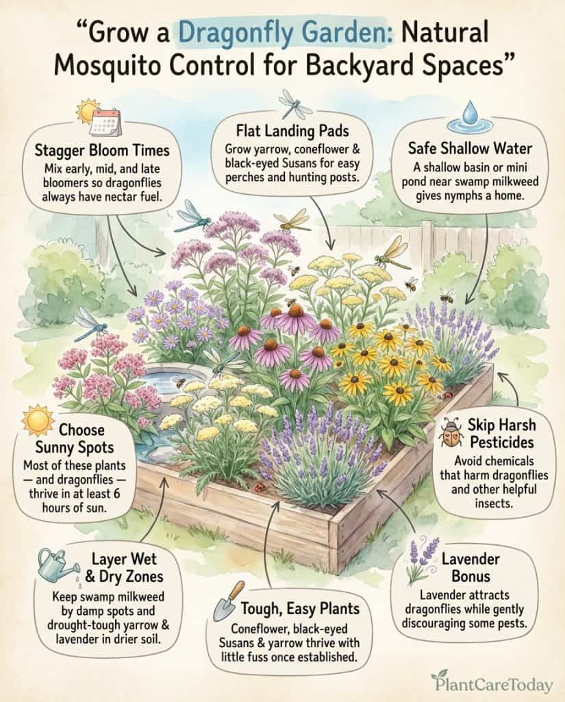 C_10450_xdzFT_plants-attract-dragonflies-mosquitoes-f1 Infographic displaying twelve plants that attract dragonflies for natural mosquito control in gardens
