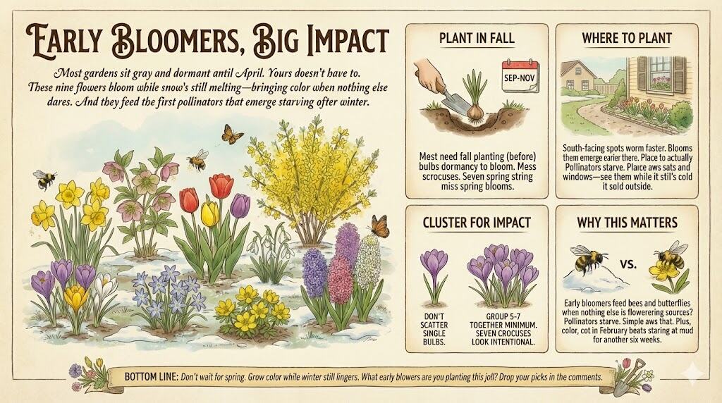 Nine flowers that bloom and the snow has not melted