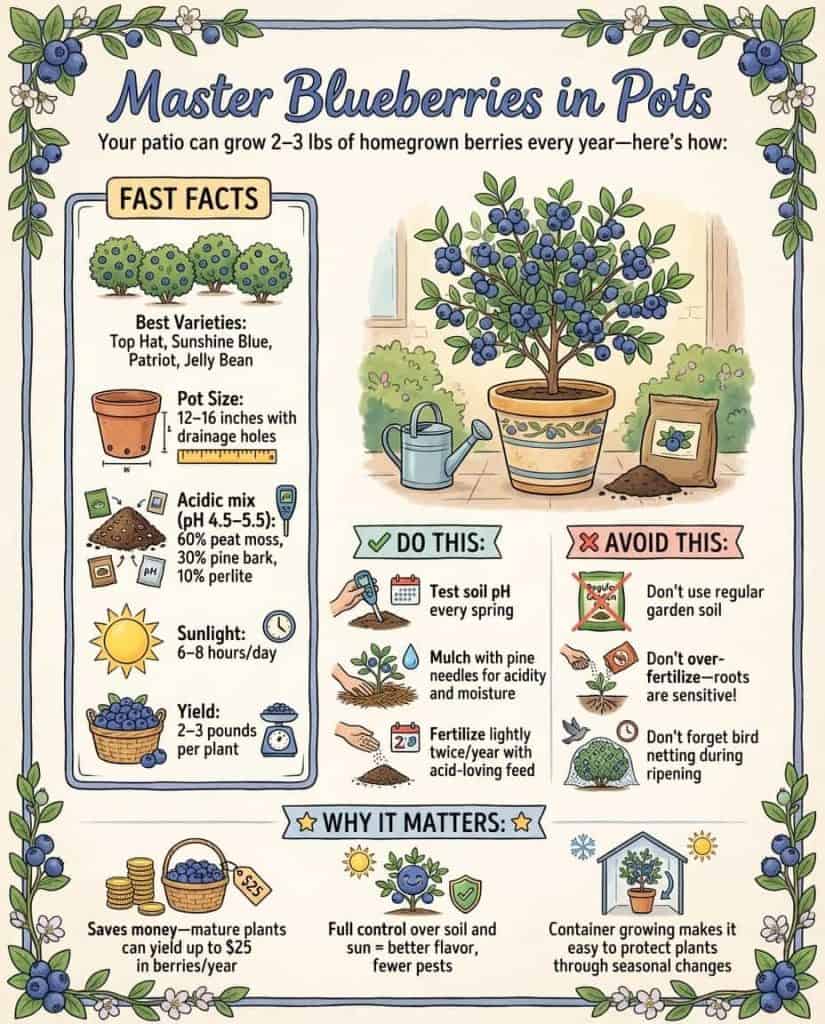 graphics and tips on growing Blueberries in pots